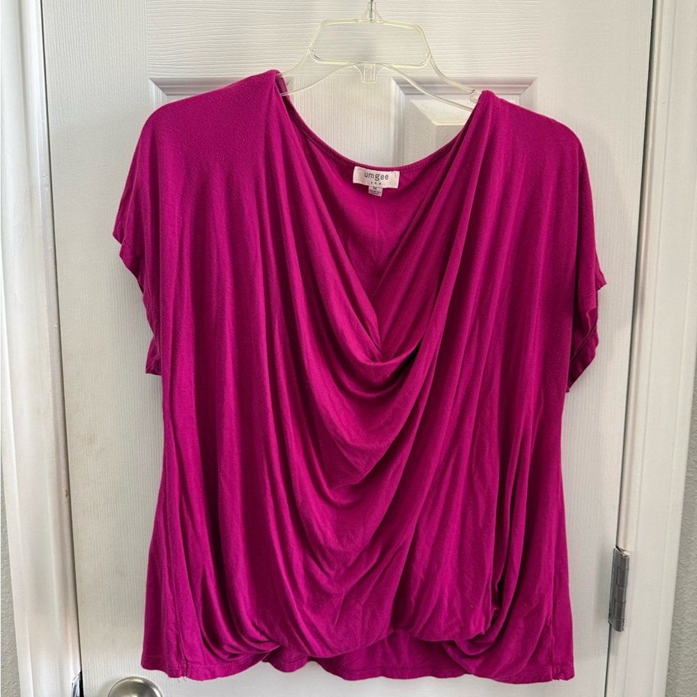 Umgee Fuchsia Draped Cowl‎ Neck Blouse